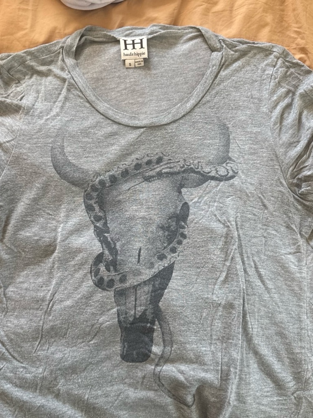 Haute Hippie Gray Snake & Bull Graphic Tee
